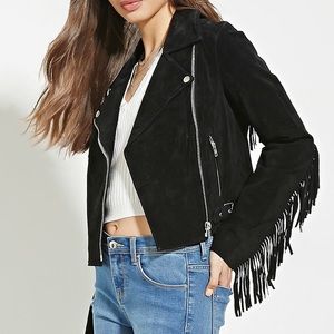 Fringed Suede Moto Jacket